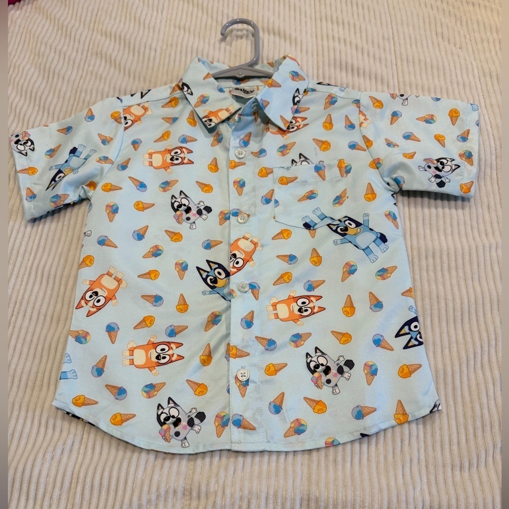 Bluey Print Button Down Shirt Satin
